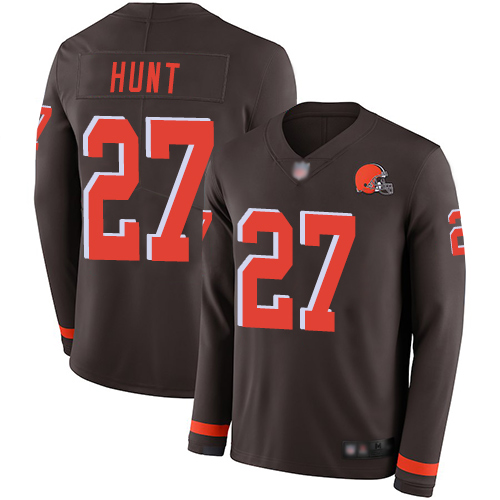 Cleveland Browns Kareem Hunt Men Brown Limited Jersey #27 NFL Football Therma Long Sleeve